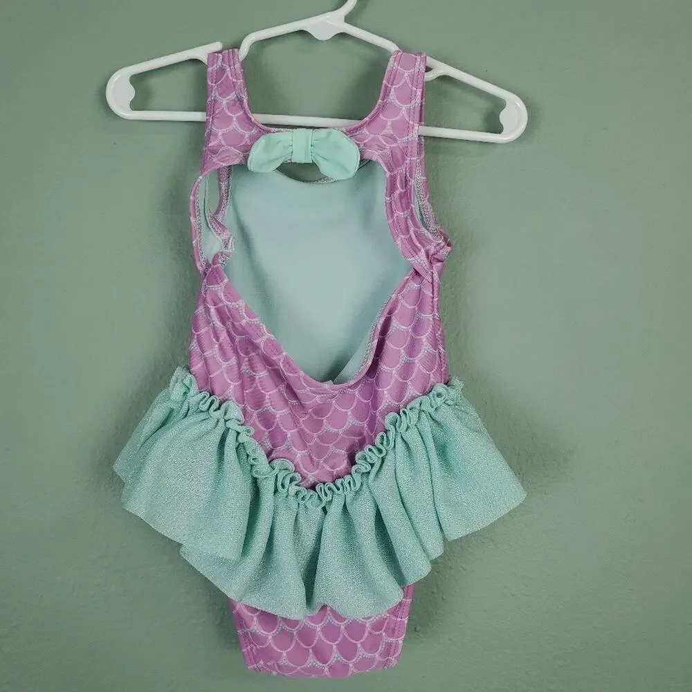 Cat & Jack Girl's One Piece Mermaid Purple Green Swimsuit Size 2T